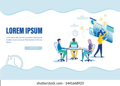 Poster Financial Management as Governing Body. Team Employees are Discussing Plan to Increase Profits. Strategy to Avoid Bankruptcy and Major Financial Failures. Vector Illustration Landing Page.