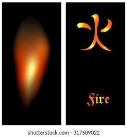 Poster fire with the Japanese character for fire, vector illustration