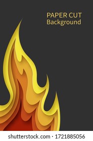 poster with fire. Layered design in paper style. Place for text. Vector illustration