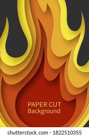 poster with fire. Layered design in paper style. Place for text. Vector illustration