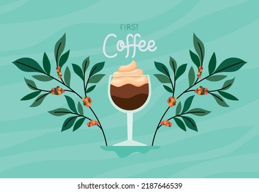 poster of first coffee with coffee cup