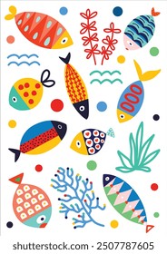 Poster with fish.  Vector illustration.Interior poster.