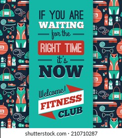 Poster with fitness Icons. Vector illustration. 