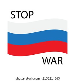 Afiche con la bandera rusia detienen la guerra. Afiche de guerra de Ucrania. Basta de guerra. Ilustración vectorial. imagen de stock. 