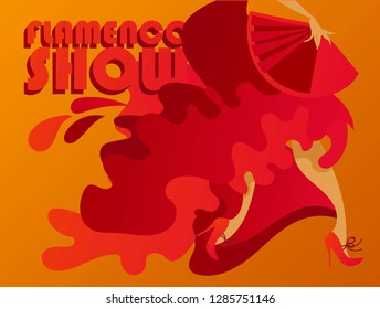 Poster for flamenco show, can be used as Spanish welcome banner, red and yellow colors, vector illustration