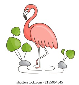 
Poster with flamingo. Isolated cartoon vector illustration.