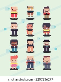 poster of flat 8-bit people group