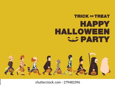 Poster, Flat banner or background for Halloween Party Night.Jason, Pirate, Clown, Dracula, Mummy, Frankenstein, Witch, Messenger of death, Spooky design