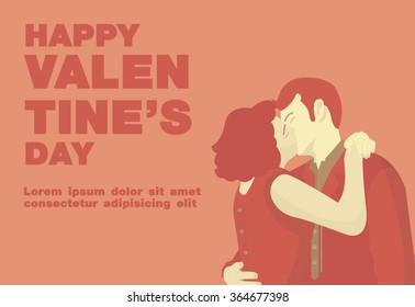 Poster, Flat banner or background for Happy Valentine's Day Kiss Couple Theme - Vector flat design art