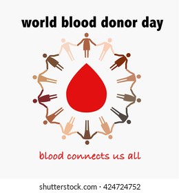 A Poster In Flat Style With Female And Male Icons For World Blood Donor Day, Blood Connects Us All