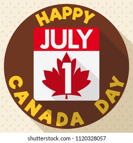 Poster in flat style and long shadow with loose-leaf calendar and maple leaf inside of it to commemorate Canada Day this 1st July.