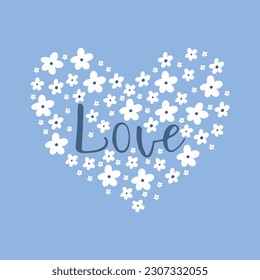 Poster with flower heart. Vector illustration in a flat style. Poster with flowers. Cute spring print with daisies.