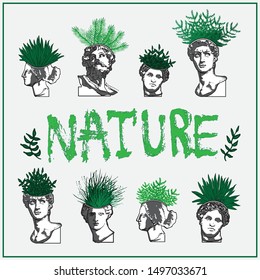 Poster with flower pots for parks in the ancient Greek style.