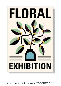 Poster for a flower show. Illustration with abstract flowers. Hand drawing. Modern contemporary fashion vector illustration.