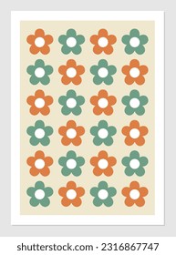 Poster with flowers. Vector illustration old style. Retro floral background. Interior design 70x and 80x.