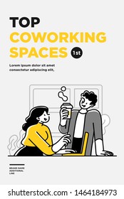 Poster, flyer or banner design template. Business concept illustrations. Modern flat outline style. Working space concept