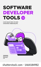 Poster, flyer or banner design template. Business concept illustrations. Modern flat outline style. Software development tools
