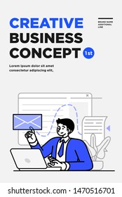Poster, flyer or banner design template. Business concept illustrations. Modern flat outline style. Creative business concept