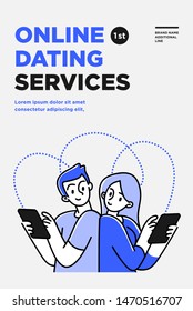 Poster, flyer or banner design template. Business concept illustrations. Modern flat outline style. Online dating and social networking, virtual relationships concept