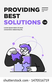 Poster, flyer or banner design template. Business concept illustrations. Modern flat outline style. Research innovations and solutions