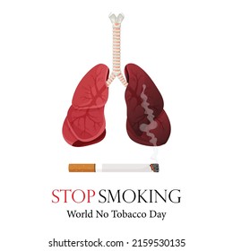 Poster, flyer or banner for World No Tobacco Day and an image of human lungs. Vector illustration, stop tobacco