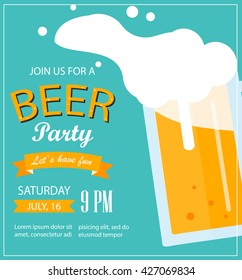 Poster or flyer for beer party. Layout  template with beer splashing.  Modern beer party  or fest invitation design, vector illustration