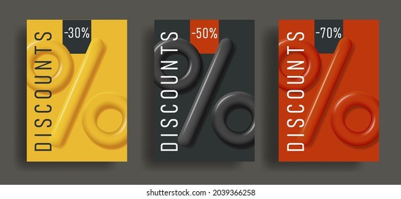 Poster oder Flyer mit einem großen 3D-Prozentsymbol, Flyer-Vorlage in verschiedenen Farben, machen sanft grafischen Stil, stilvolles Layout