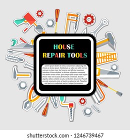 poster, flyer or cover. A flat illustration with images of tools for construction or repair. vector illustration.