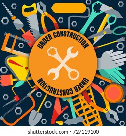 poster, flyer or cover. A flat illustration with images of tools for construction or repair. vector illustration.