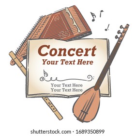 Poster or flyer design with Arabic instruments. Vector illustration.