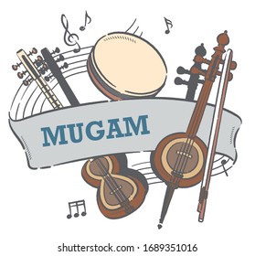 Poster or flyer design with Arabic instruments. Vector illustration.