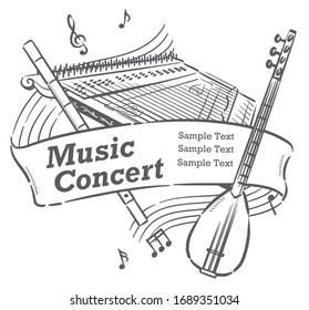 Poster or flyer design with Arabic instruments. Vector illustration.