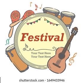 Poster or flyer design with musical instruments. Vector illustration.