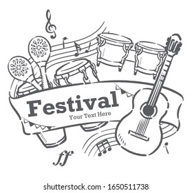Poster or flyer design with musical instruments. Vector illustration.