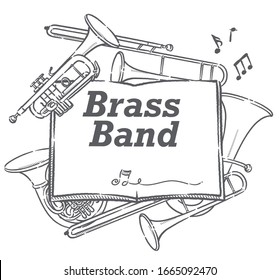 Poster or flyer design with musical instruments. Vector illustration.