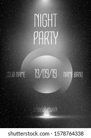Poster or flyer layout template for night party.Abstract background in Noir minimalist style in black and white colors.Invitation Flyer template for musical nightclub, disco. Vector illustration.
