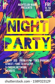 Poster or flyer for night party. Cover design. Trendy background. Abstract geometric texture. Cover page. Invitation template. Creative art. Modern concept. Trendy color. Invitation design. 