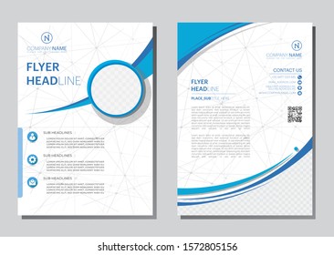poster flyer pamphlet brochure cover design layout with circle shape graphic elements and space for photo background, blue and white color, vector template in A4 size