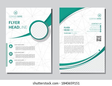 poster flyer pamphlet brochure cover design layout with circle shape graphic elements and space for photo background, green and white color, vector template in A4 size