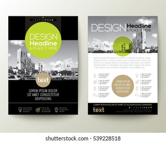 Poster Flyer Pamphlet Brochure Cover Design Layout With Circle Shape Graphic Elements And Space For Photo Background, Black, Green, Gold Color Scheme, Vector Template In A4 Size