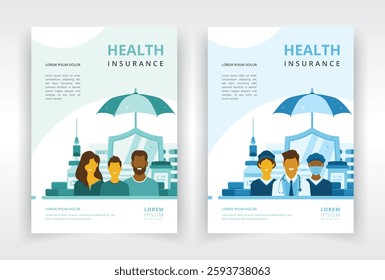 Poster, flyer, or report cover templates for promoting family health insurance initiatives, awareness campaigns, or enrollment drives