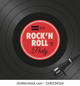 Poster, flyer rock and roll party, vinyl style. Editable vector design.