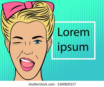 Poster or flyer template.  Female face close up. Vector illustration