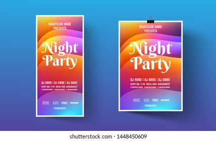 Poster or flyer template for night dance party. Invitations to events,show,concert.Layout design banner for music disco club. Backdrop design.Modern abstract background.Vector illustration 