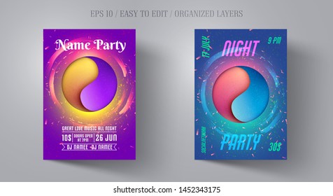 Poster or flyer template for night dance party. Invitations to events,show,concert.Layout design banner for music disco club. Backdrop design.Modern abstract background.Vector illustration