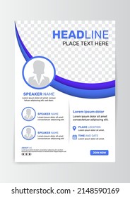poster flyer template for seminar or webinar.suitable for business seminar flyers and which corresponds to it in blue and white colors