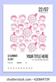 Poster or flyer template for your party or event. Minimalism. Vector image. 
donut and children