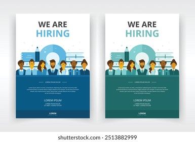 Modelos de cartaz ou folheto para processos eficazes de recrutamento e contratação de professores, professores, professores, tutores, assistentes acadêmicos ou pessoal de apoio à educação