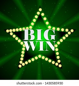 Poster or flyer for the winner. Big win. Game Jackpot For online casino, poker, roulette, slot machines, card games. Star and the inscription.