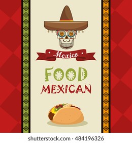 poster food and skull mexican design